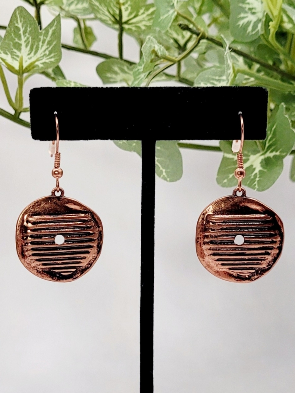 Rustic Boho Copper Disc Earrings New